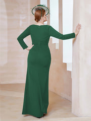 Robe Longueur au Sol en Crêpe Extensible Vert Foncé