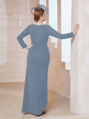 Robe Longueur au Sol en Crêpe Extensible Bleu Poudré Grande Taille