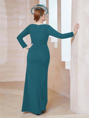 Robe Longueur au Sol en Crêpe Extensible Bleu Encre Grande Taille