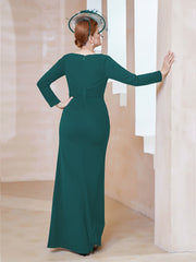 Robe Longueur au Sol en Crêpe Extensible Paon