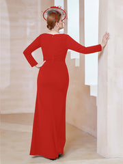 Robe Longueur au Sol en Crêpe Extensible Rouge