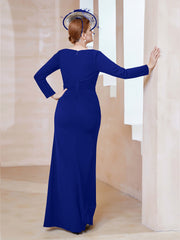 Robe Longueur au Sol en Crêpe Extensible Bleu Royale