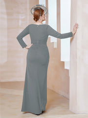 Robe Longueur au Sol en Crêpe Extensible Gris Acier Grande Taille