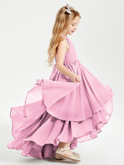 Robes de Demoiselle d'Honneur Junior en Mousseline Rose Bonbon