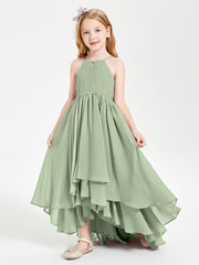 Robes de Demoiselle d'Honneur Junior en Mousseline Sauge Poudrée