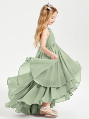 Robes de Demoiselle d'Honneur Junior en Mousseline Sauge Poudrée