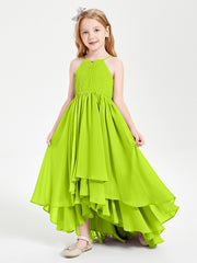 Robes de Demoiselle d'Honneur Junior en Mousseline Vert Citron