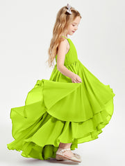 Robes de Demoiselle d'Honneur Junior en Mousseline Vert Citron