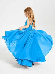Robes de Demoiselle d'Honneur Junior en Mousseline Bleu Océan