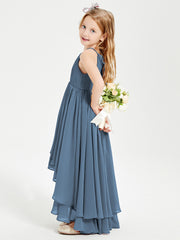 Robes de Demoiselle d'Honneur Junior en Mousseline Bleu de Schiste