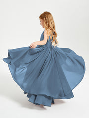 Robes de Demoiselle d'Honneur Junior en Mousseline Bleu de Schiste