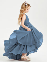 Robes de Demoiselle d'Honneur Junior en Mousseline Bleu de Schiste