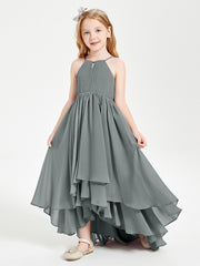 Robes de Demoiselle d'Honneur Junior en Mousseline Gris Acier