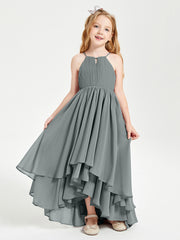 Robes de Demoiselle d'Honneur Junior en Mousseline Gris Acier