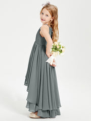 Robes de Demoiselle d'Honneur Junior en Mousseline Gris Acier