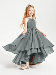 Robes de Demoiselle d'Honneur Junior en Mousseline Gris Acier
