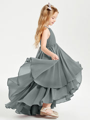 Robes de Demoiselle d'Honneur Junior en Mousseline Gris Acier