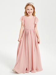 Robes de Demoiselle d'Honneur Junior avec Manches Flottantes en Dentelle Rose Poudré