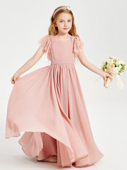 Robes de Demoiselle d'Honneur Junior avec Manches Flottantes en Dentelle Rose Poudré