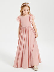 Robes de Demoiselle d'Honneur Junior avec Manches Flottantes en Dentelle Rose Poudré