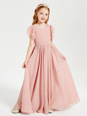 Robes de Demoiselle d'Honneur Junior avec Manches Flottantes en Dentelle Rose Poudré