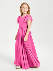 Robes de Demoiselle d'Honneur Junior avec Manches Flottantes en Dentelle Azalée