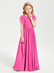 Robes de Demoiselle d'Honneur Junior avec Manches Flottantes en Dentelle Azalée
