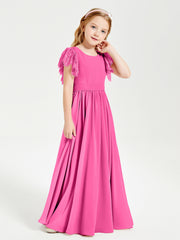 Robes de Demoiselle d'Honneur Junior avec Manches Flottantes en Dentelle Azalée
