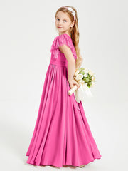 Robes de Demoiselle d'Honneur Junior avec Manches Flottantes en Dentelle Azalée