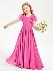 Robes de Demoiselle d'Honneur Junior avec Manches Flottantes en Dentelle Azalée