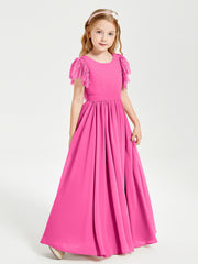 Robes de Demoiselle d'Honneur Junior avec Manches Flottantes en Dentelle Azalée