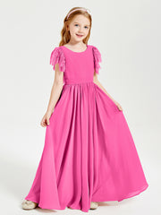 Robes de Demoiselle d'Honneur Junior avec Manches Flottantes en Dentelle Azalée