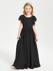 Robes de Demoiselle d'Honneur Junior avec Manches Flottantes en Dentelle Noir