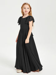Robes de Demoiselle d'Honneur Junior avec Manches Flottantes en Dentelle Noir