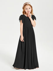 Robes de Demoiselle d'Honneur Junior avec Manches Flottantes en Dentelle Noir