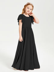 Robes de Demoiselle d'Honneur Junior avec Manches Flottantes en Dentelle Noir