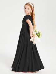 Robes de Demoiselle d'Honneur Junior avec Manches Flottantes en Dentelle Noir