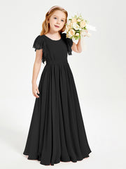 Robes de Demoiselle d'Honneur Junior avec Manches Flottantes en Dentelle Noir