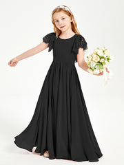 Robes de Demoiselle d'Honneur Junior avec Manches Flottantes en Dentelle Noir