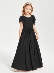 Robes de Demoiselle d'Honneur Junior avec Manches Flottantes en Dentelle Noir
