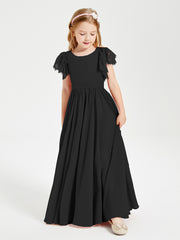 Robes de Demoiselle d'Honneur Junior avec Manches Flottantes en Dentelle Noir