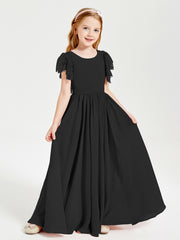 Robes de Demoiselle d'Honneur Junior avec Manches Flottantes en Dentelle Noir