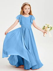 Robes de Demoiselle d'Honneur Junior avec Manches Flottantes en Dentelle Bleu