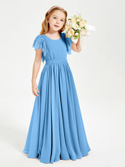 Robes de Demoiselle d'Honneur Junior avec Manches Flottantes en Dentelle Bleu