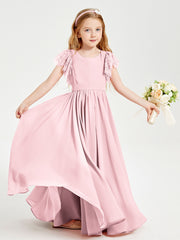 Robes de Demoiselle d'Honneur Junior avec Manches Flottantes en Dentelle Rose Pâle