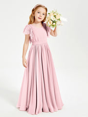 Robes de Demoiselle d'Honneur Junior avec Manches Flottantes en Dentelle Rose Pâle