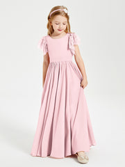 Robes de Demoiselle d'Honneur Junior avec Manches Flottantes en Dentelle Rose Pâle