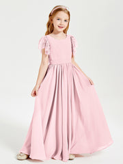 Robes de Demoiselle d'Honneur Junior avec Manches Flottantes en Dentelle Rose Pâle