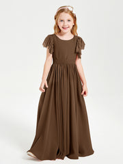 Robes de Demoiselle d'Honneur Junior avec Manches Flottantes en Dentelle Brun