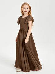 Robes de Demoiselle d'Honneur Junior avec Manches Flottantes en Dentelle Brun